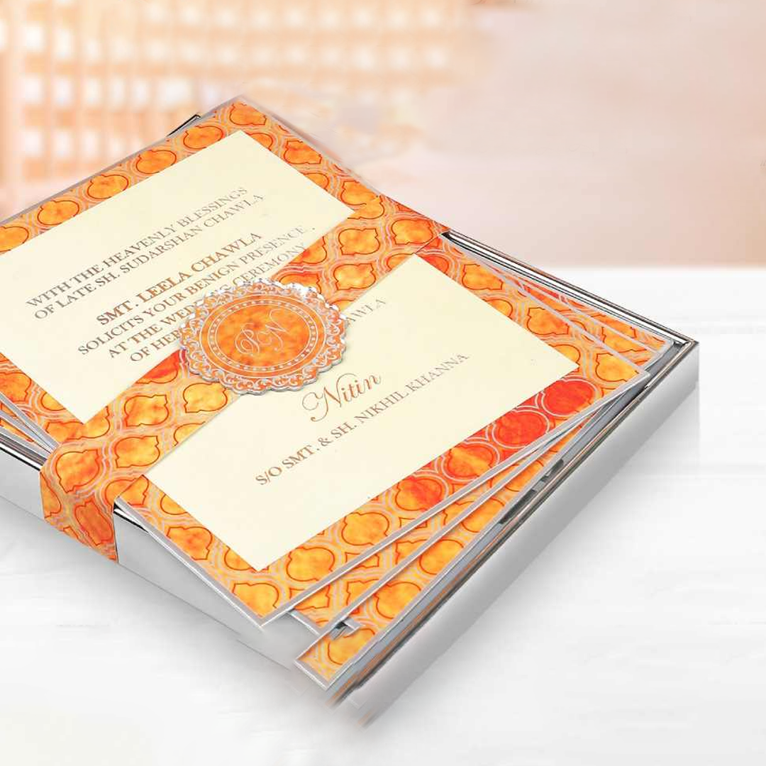 Elegant Wedding Invitation Box with Silver Bowls