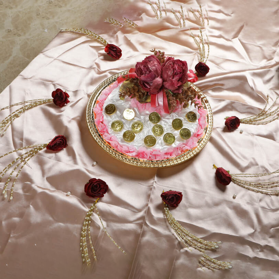 Decorative Coin Tray with Floral Accents for Wedding Rituals