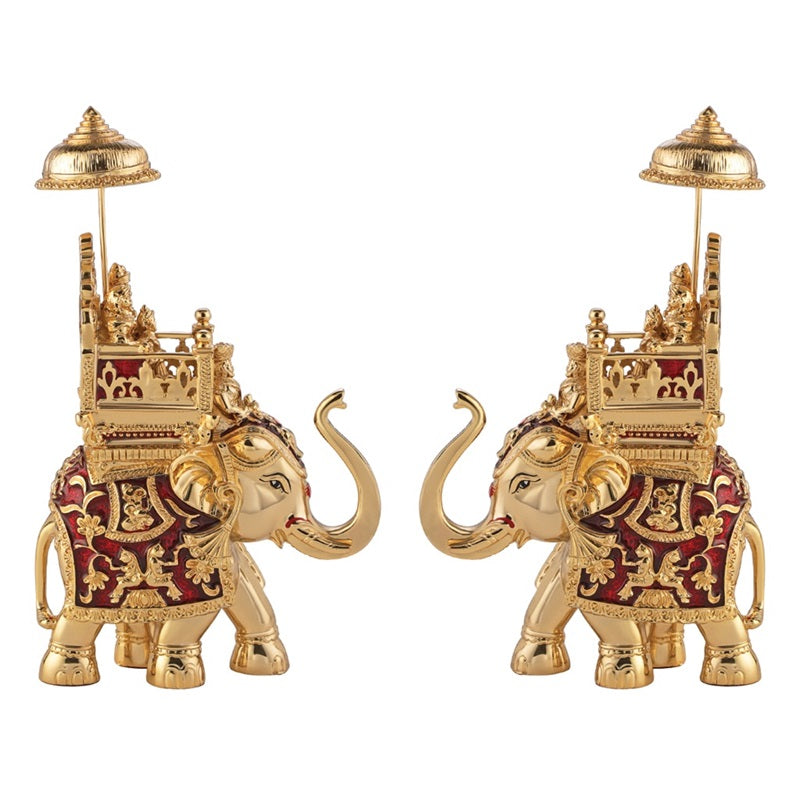 Baraat Elephant Red Gold Pair