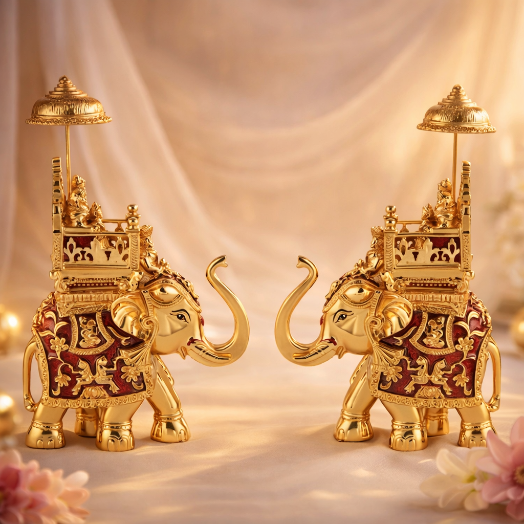 Baraat Elephant Red Gold Pair