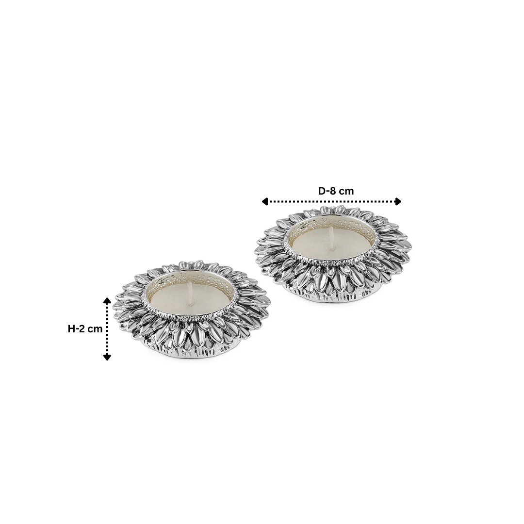 Sunflower tea light Silver- Set of 2