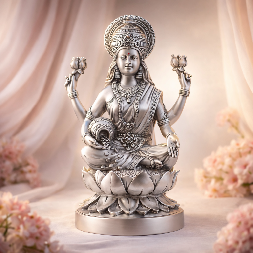Lakshmi ji on kamal 13 inch- Silver