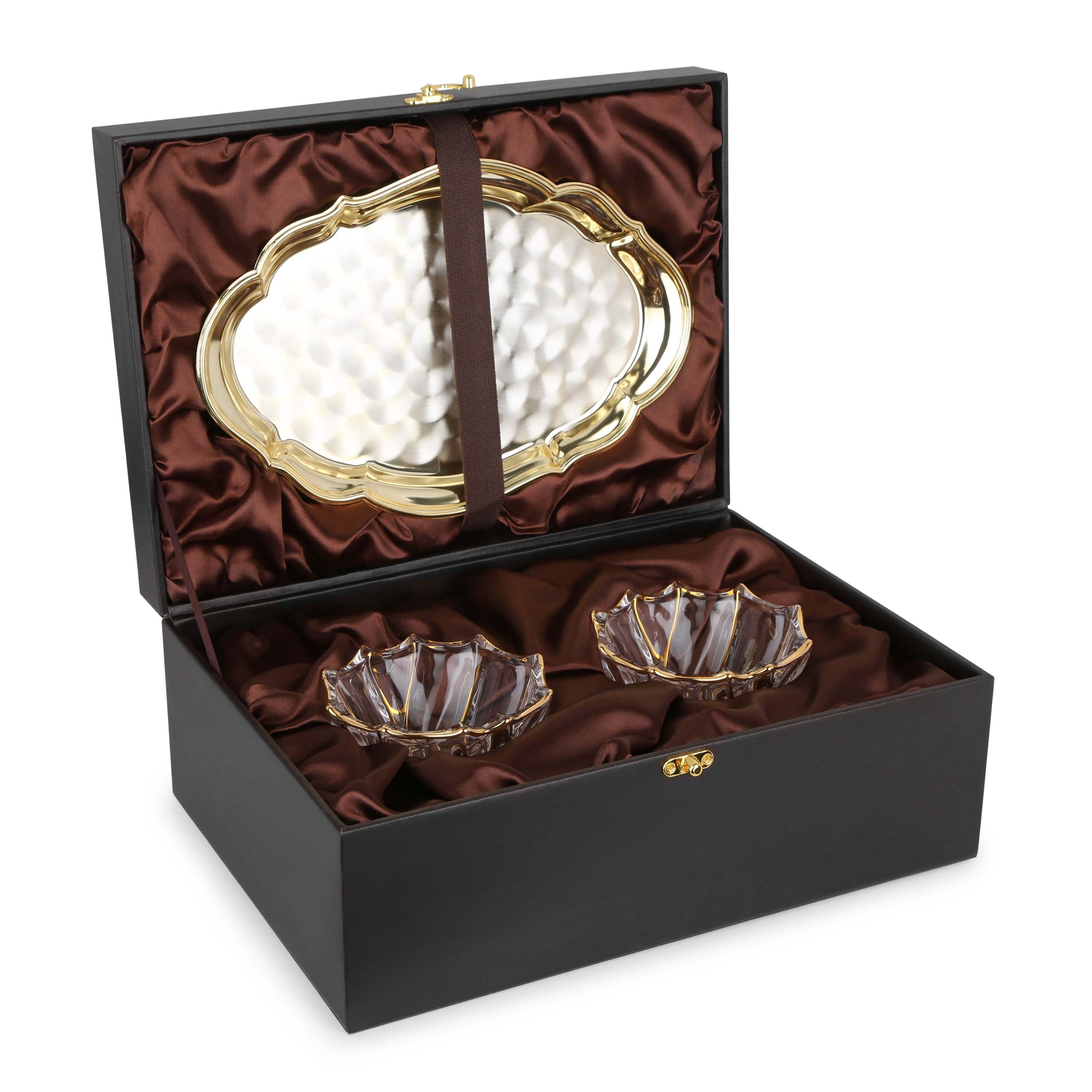 oval cutwork design tray DT & 2 glass bowl