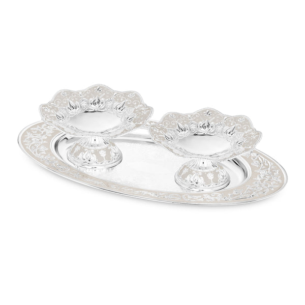 oval tray with set of 2 galvanic platter White