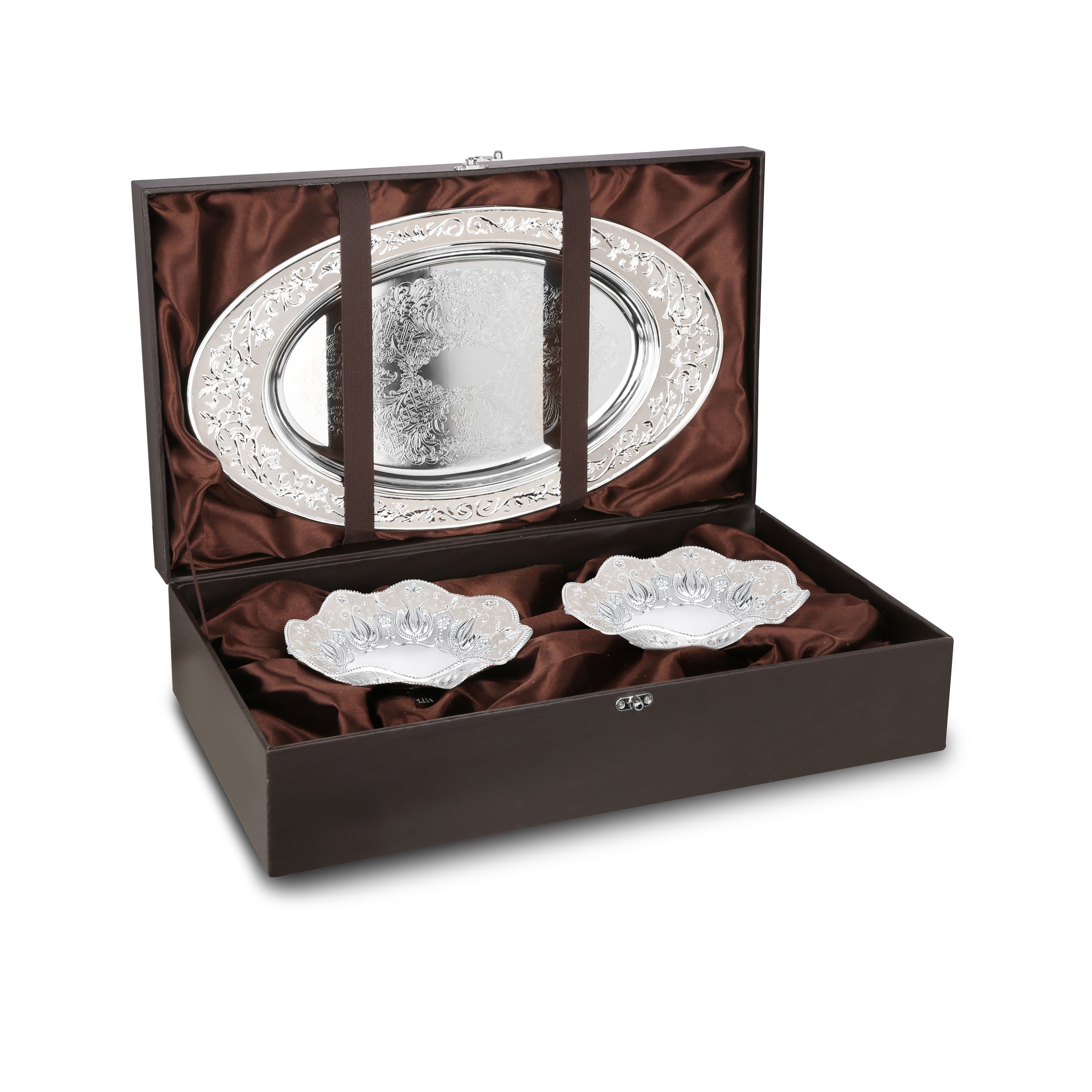 oval tray with set of 2 galvanic platter White