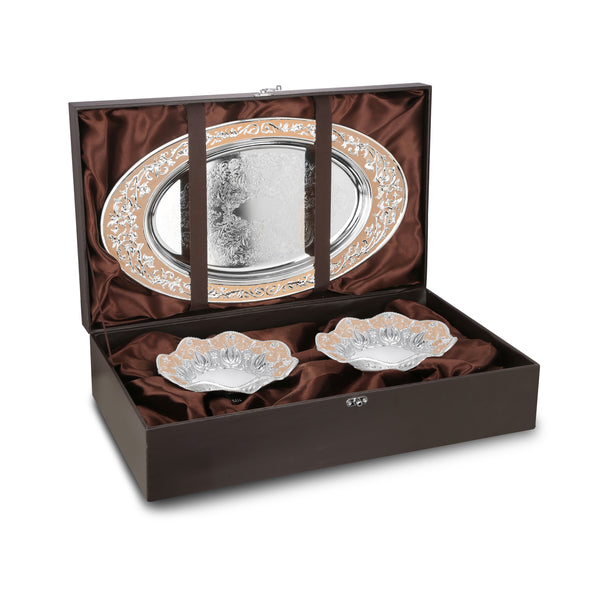 oval tray with set of 2 galvanic platter Peach