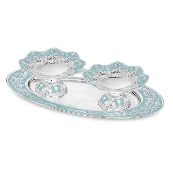 oval tray with set of 2 galvanic platter Blue