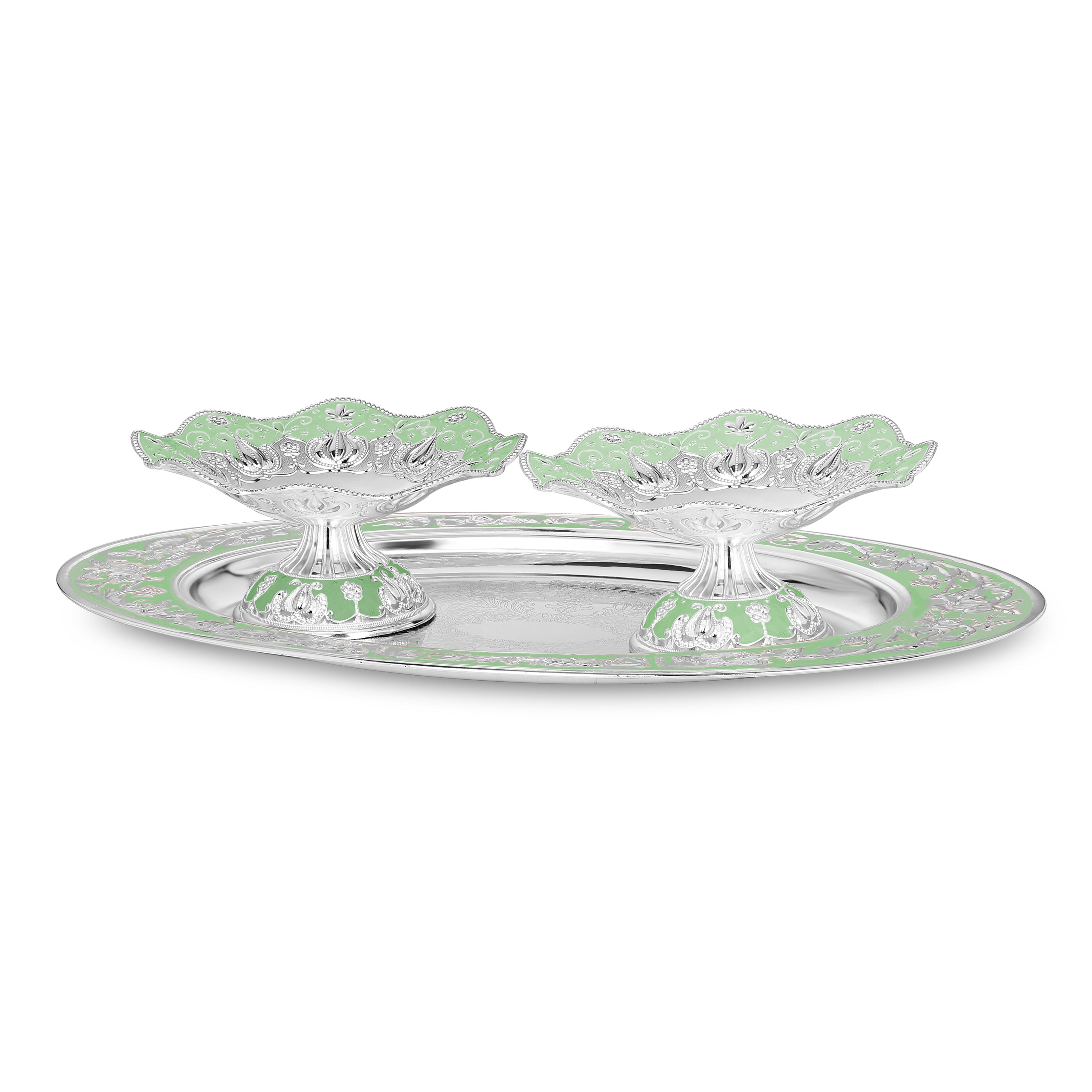 oval tray with set of 2 galvanic platter green
