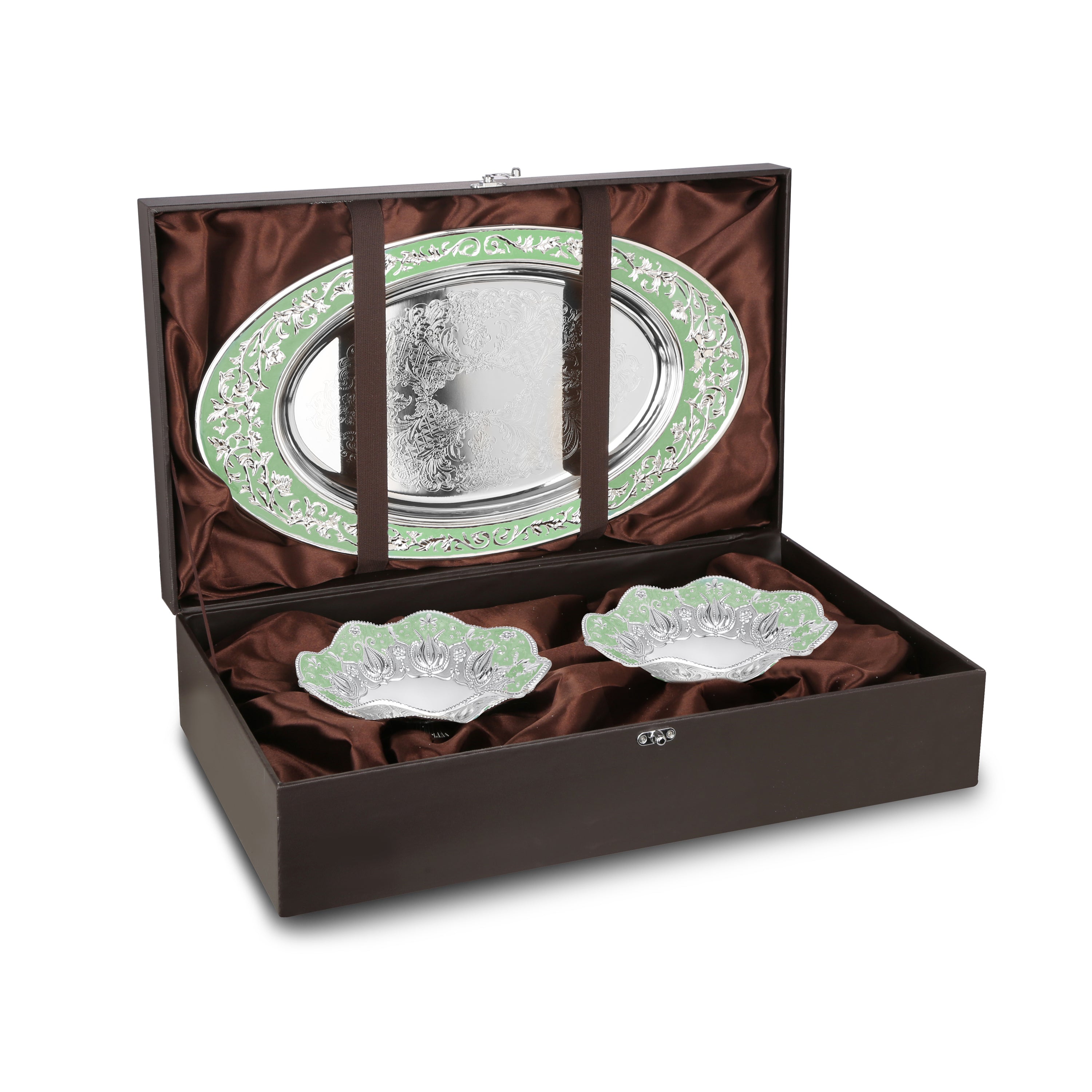 oval tray with set of 2 galvanic platter green
