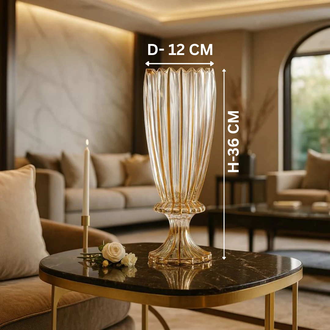 Streak design footed vase with golden lining 71-250258