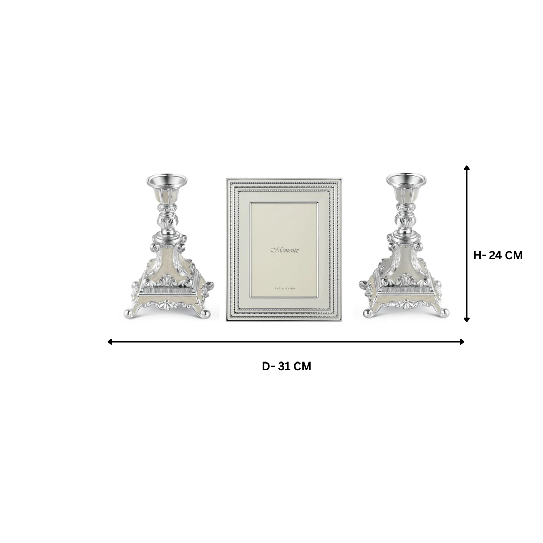 Luxury Silver-Plated Photo Frame & Candle Holder Set