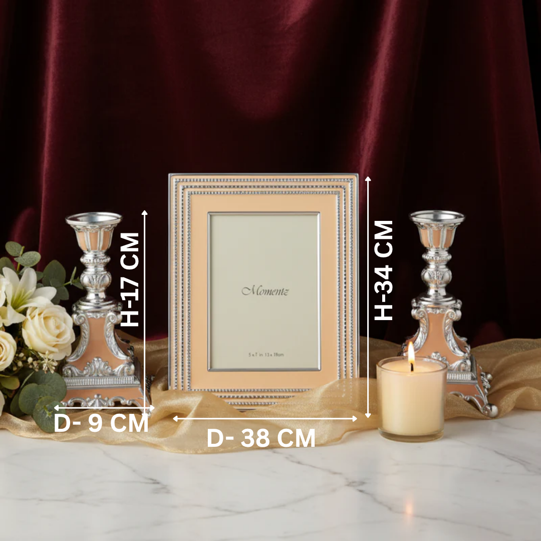 Silver-Plated Luxury Photo Frame & set of 2 Enamel Baroque Candle Stand