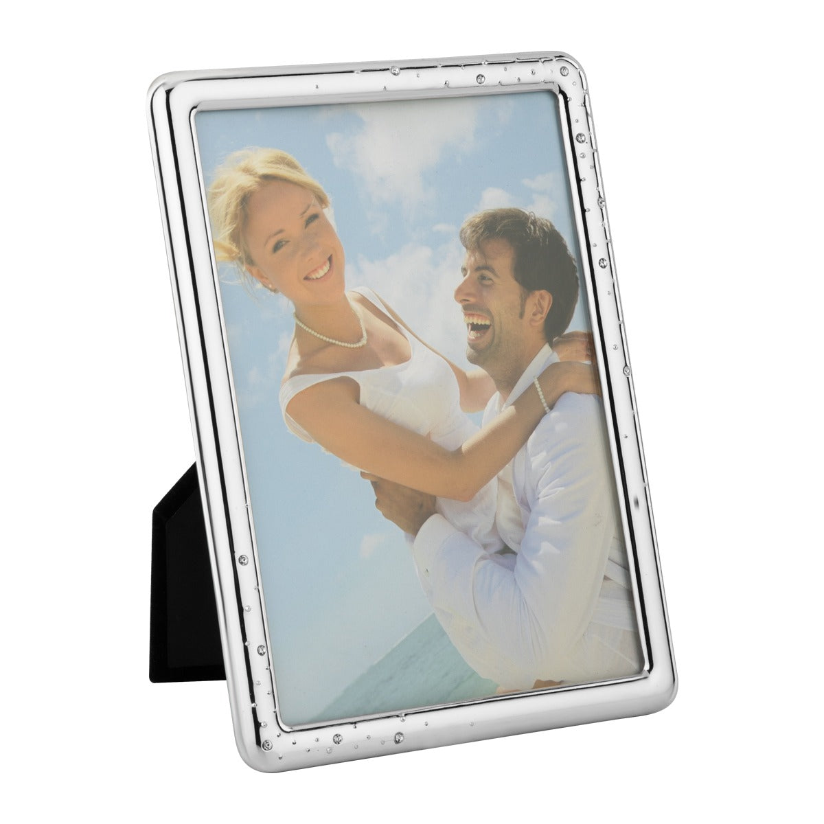 Crystal-Accented Silver Photo Frame – Elegant Tabletop Display 5*7 - silver
