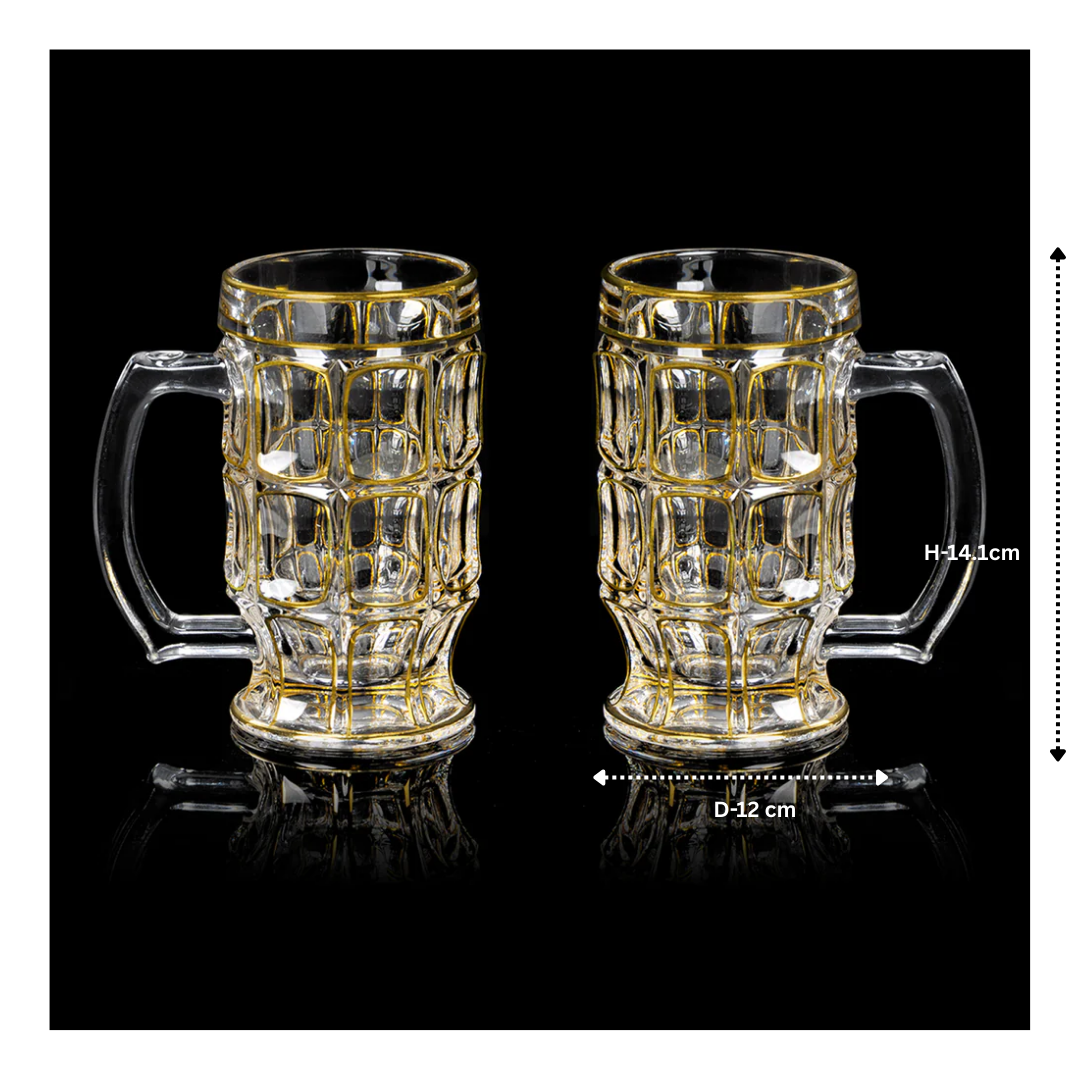 Set of 2 Beer Mugs With Golden Lining