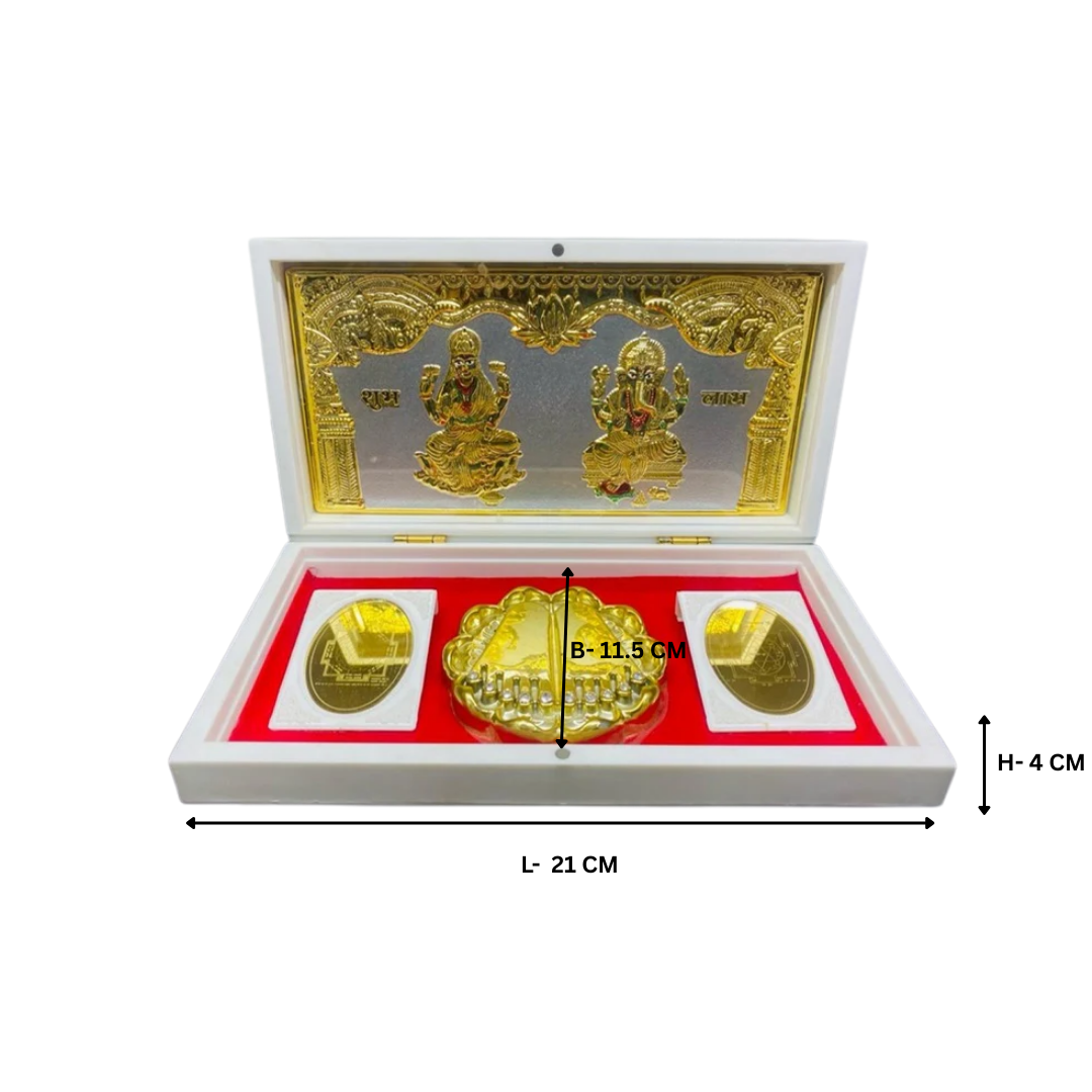 Laxmi Ganesha with Charan Puja Box White