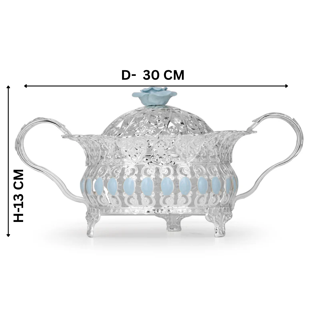 Floral Round Tray With Handle (Blue)