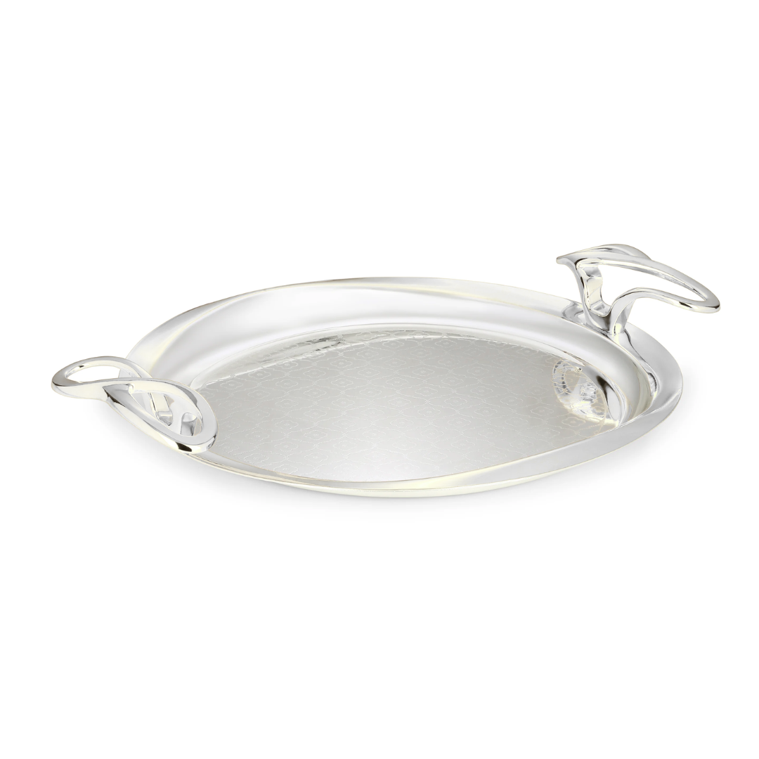 Self Design Round Tray with Designer Handle Silver Large