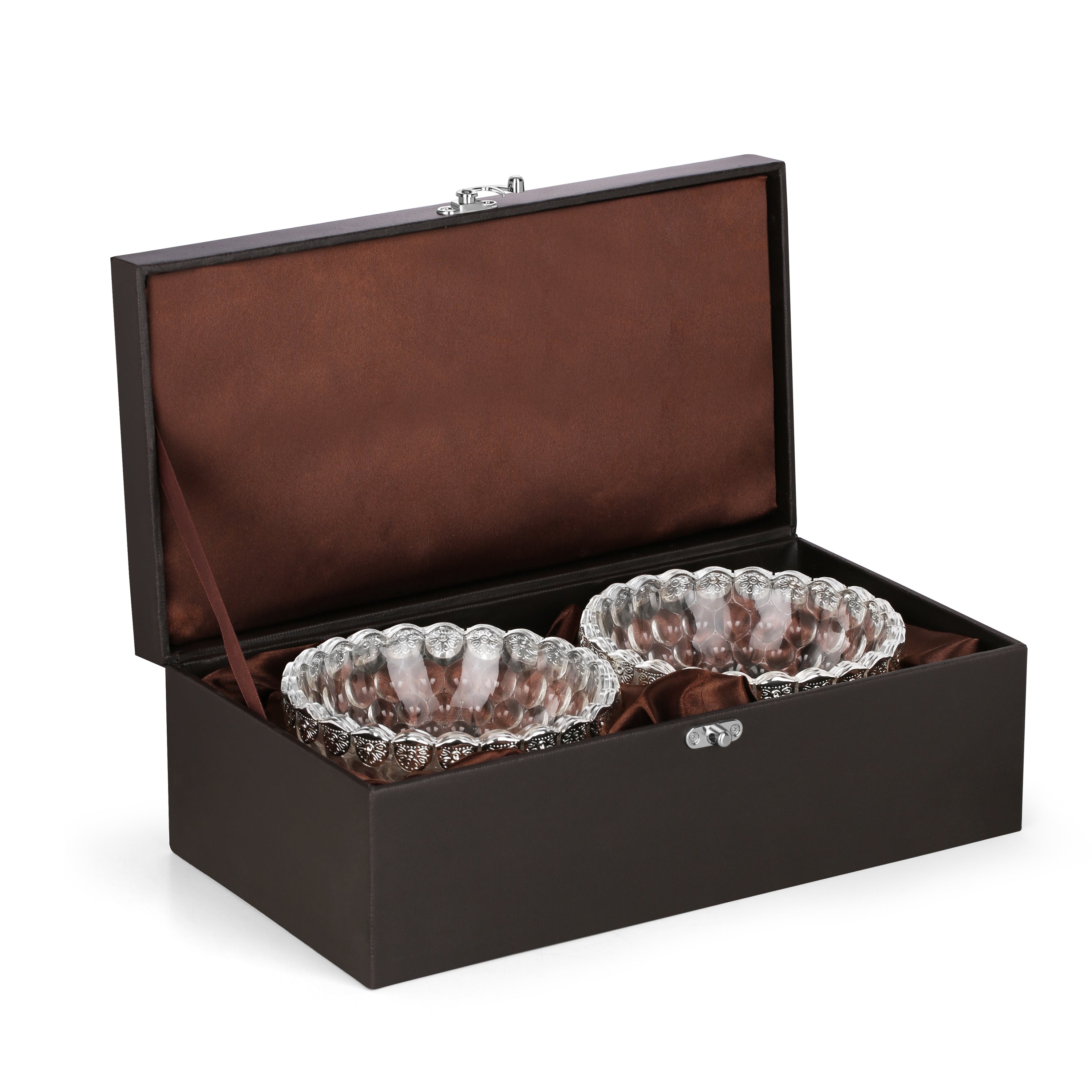 Crystal Bowl With Design Silver set of 2