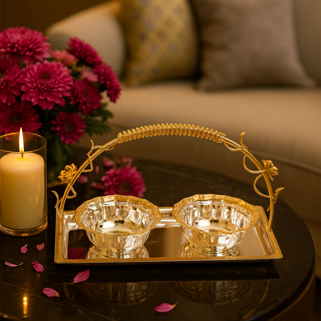 Flower Design Basket with 2 Bowls