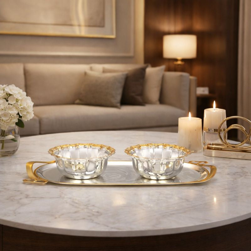 Cutwork Oval Designer Tray with Curvy Bowl