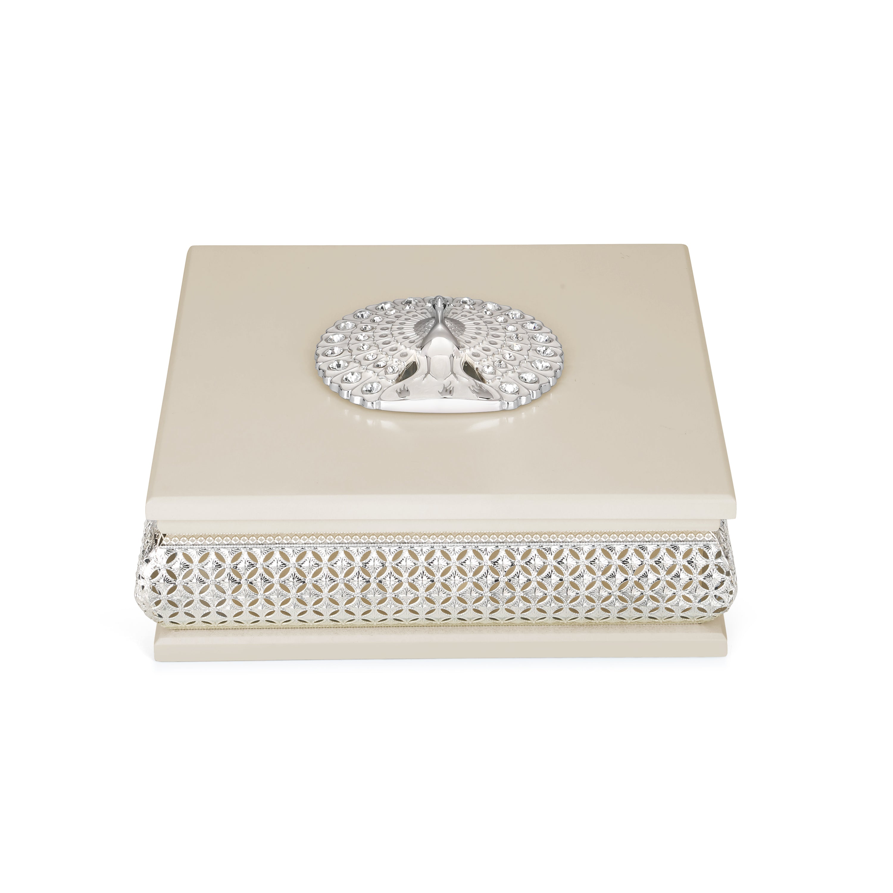 Square Peacock Dry Fruit Box WHITE