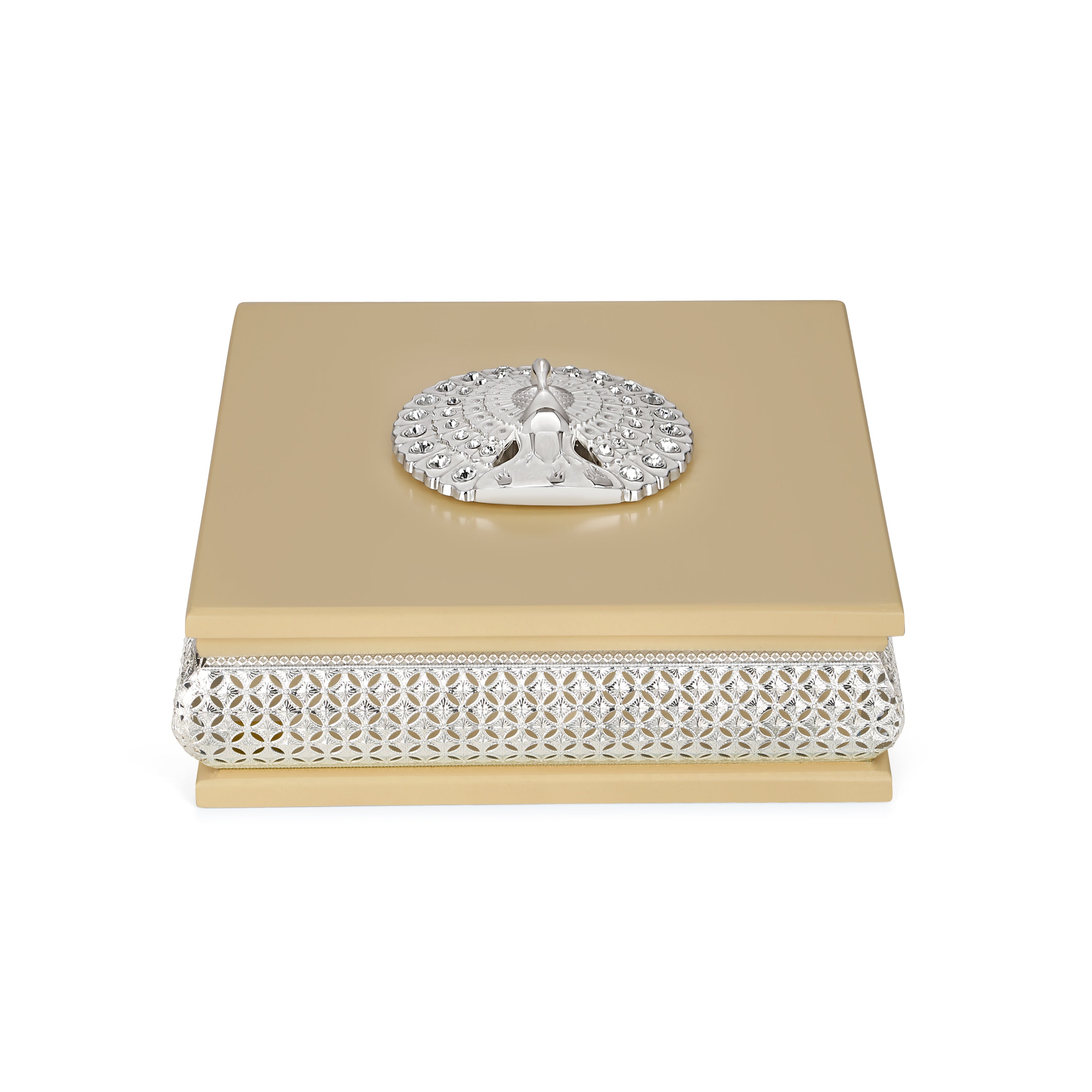 Square Peacock Dry Fruit Box Peach