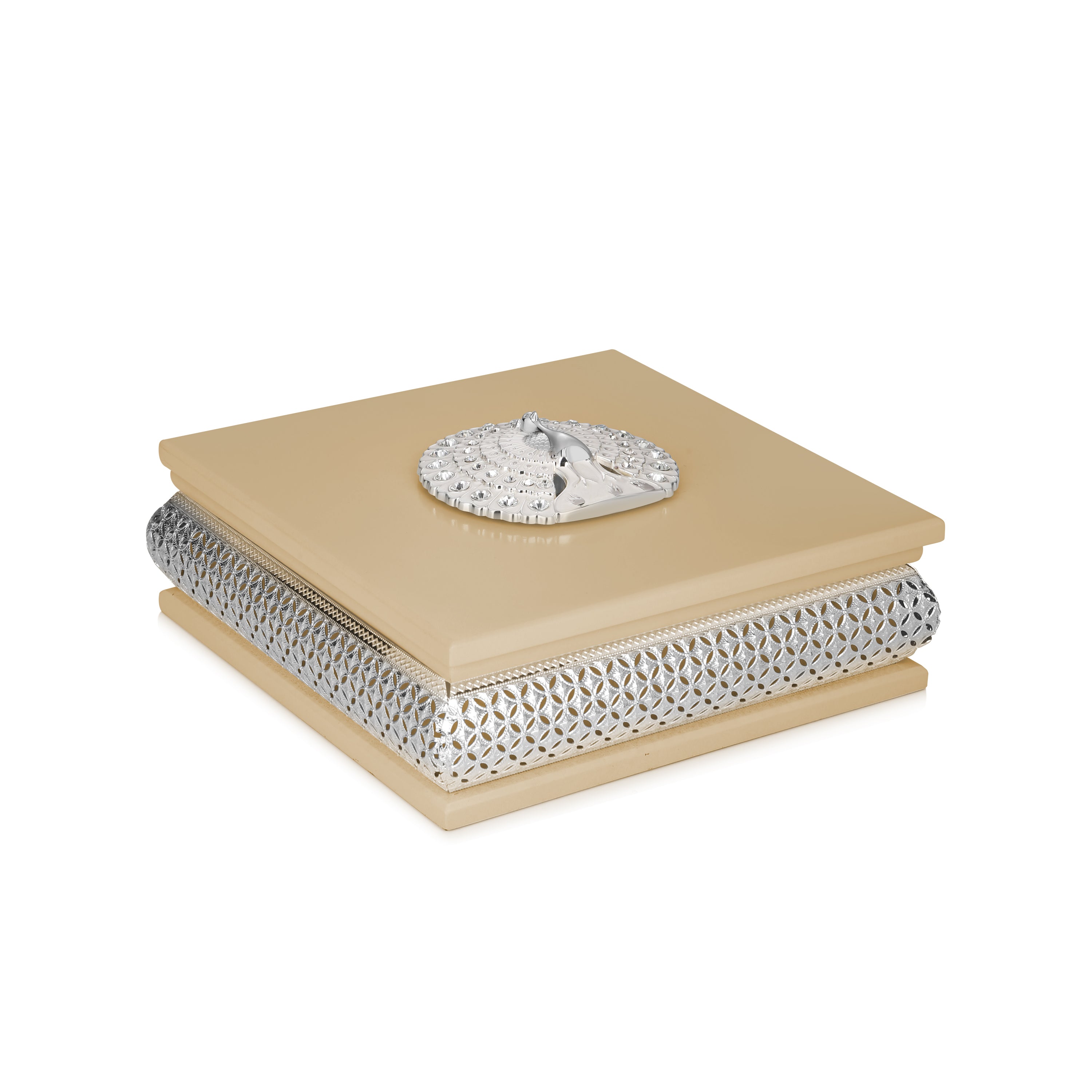 Square Peacock Dry Fruit Box Peach