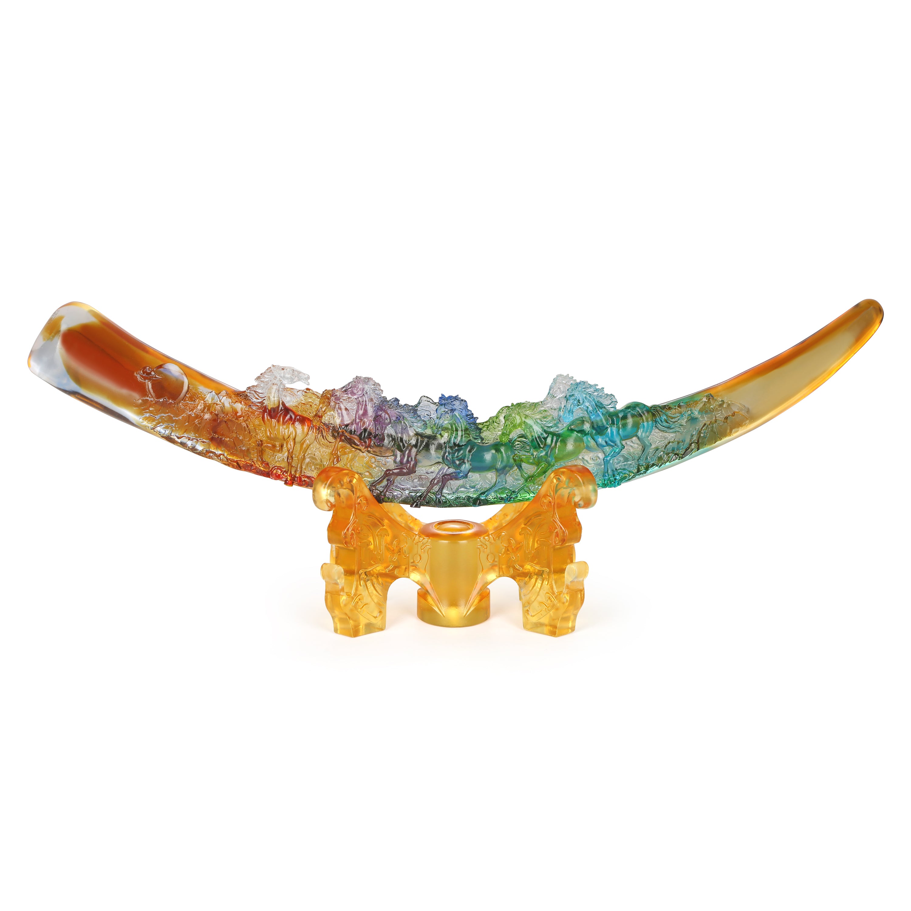 Vibrant Colorful Running Horses on Tusk Sculpture