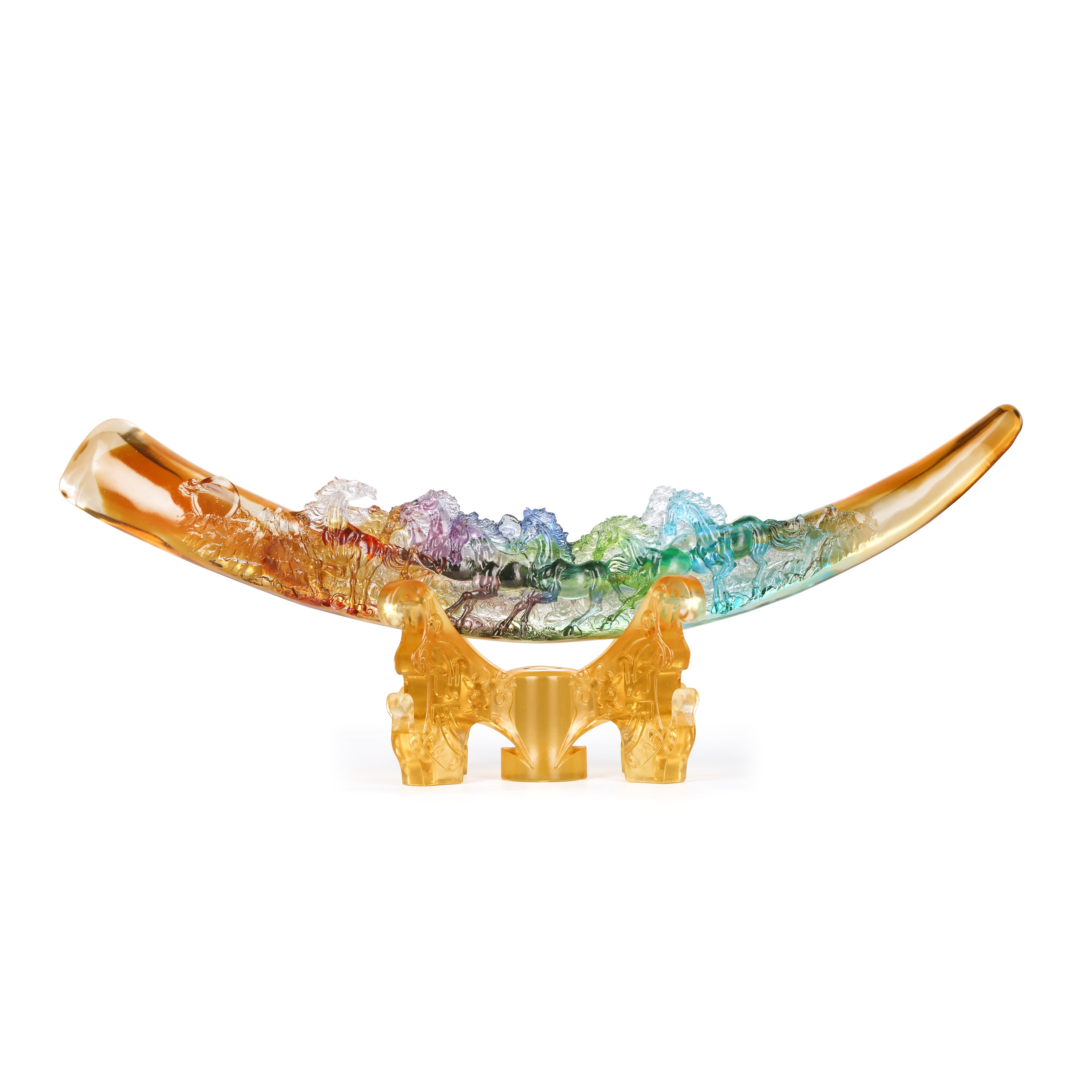 Vibrant Colorful Running Horses on Tusk Sculpture