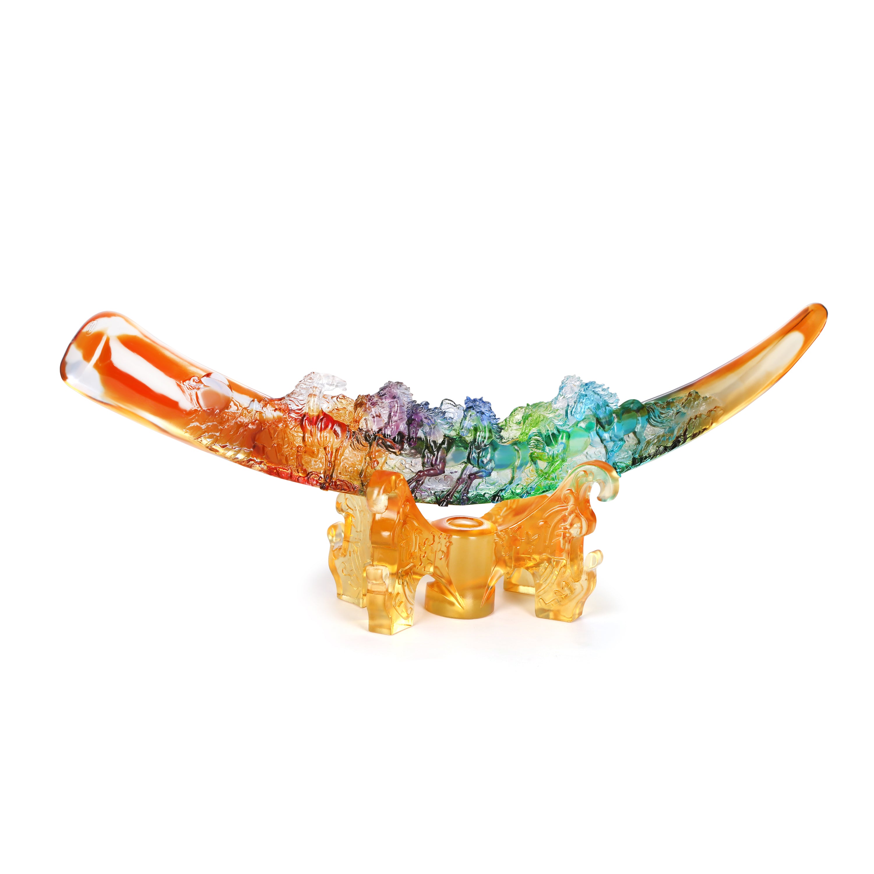 Vibrant Colorful Running Horses on Tusk Sculpture
