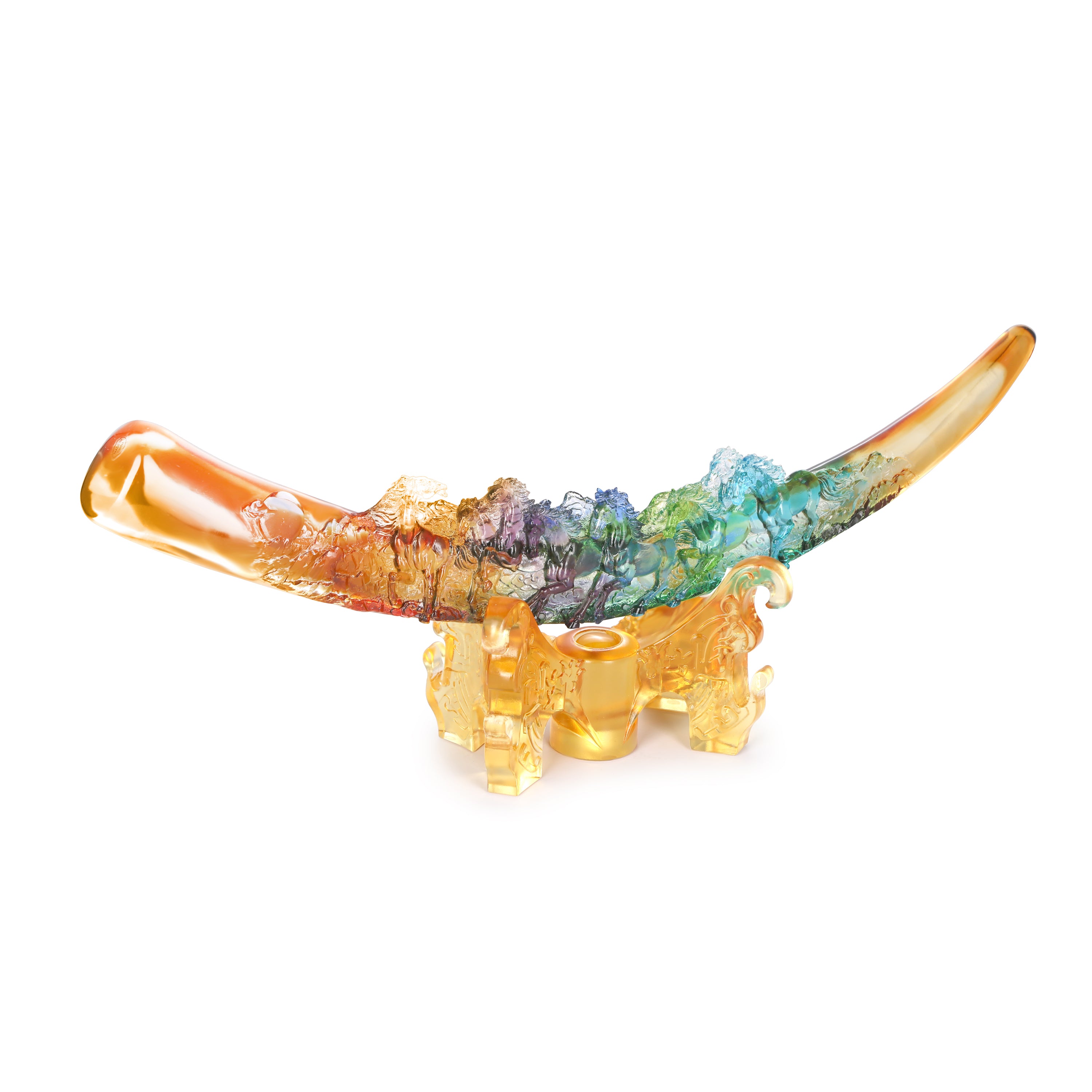 Vibrant Colorful Running Horses on Tusk Sculpture