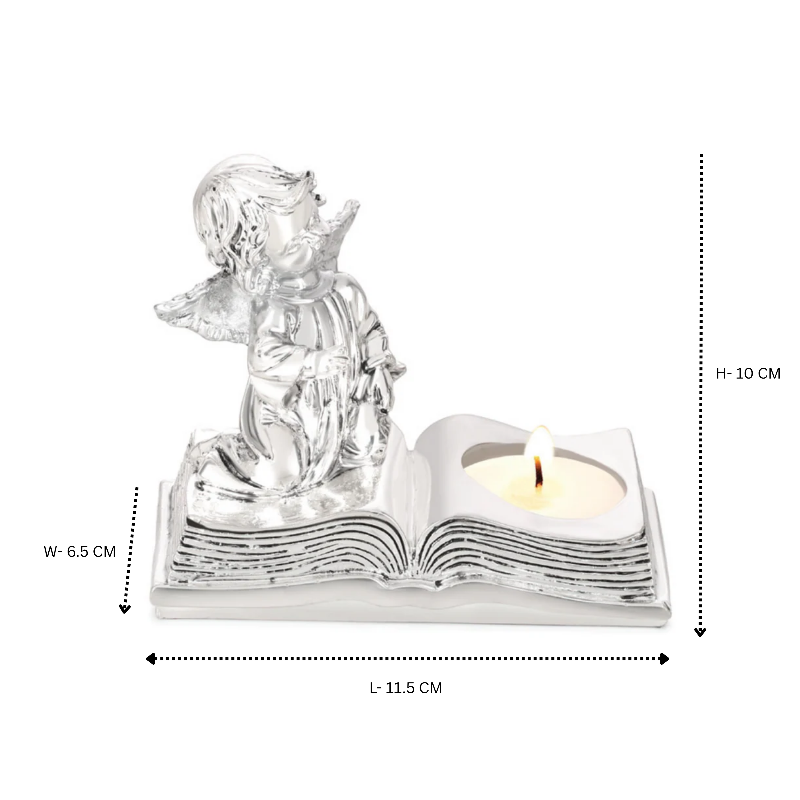 Angel with Book Tealight Silver Matt
