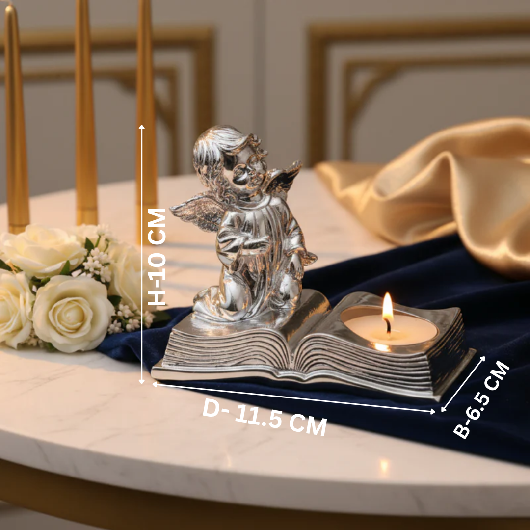 Angel with Book Tealight Silver