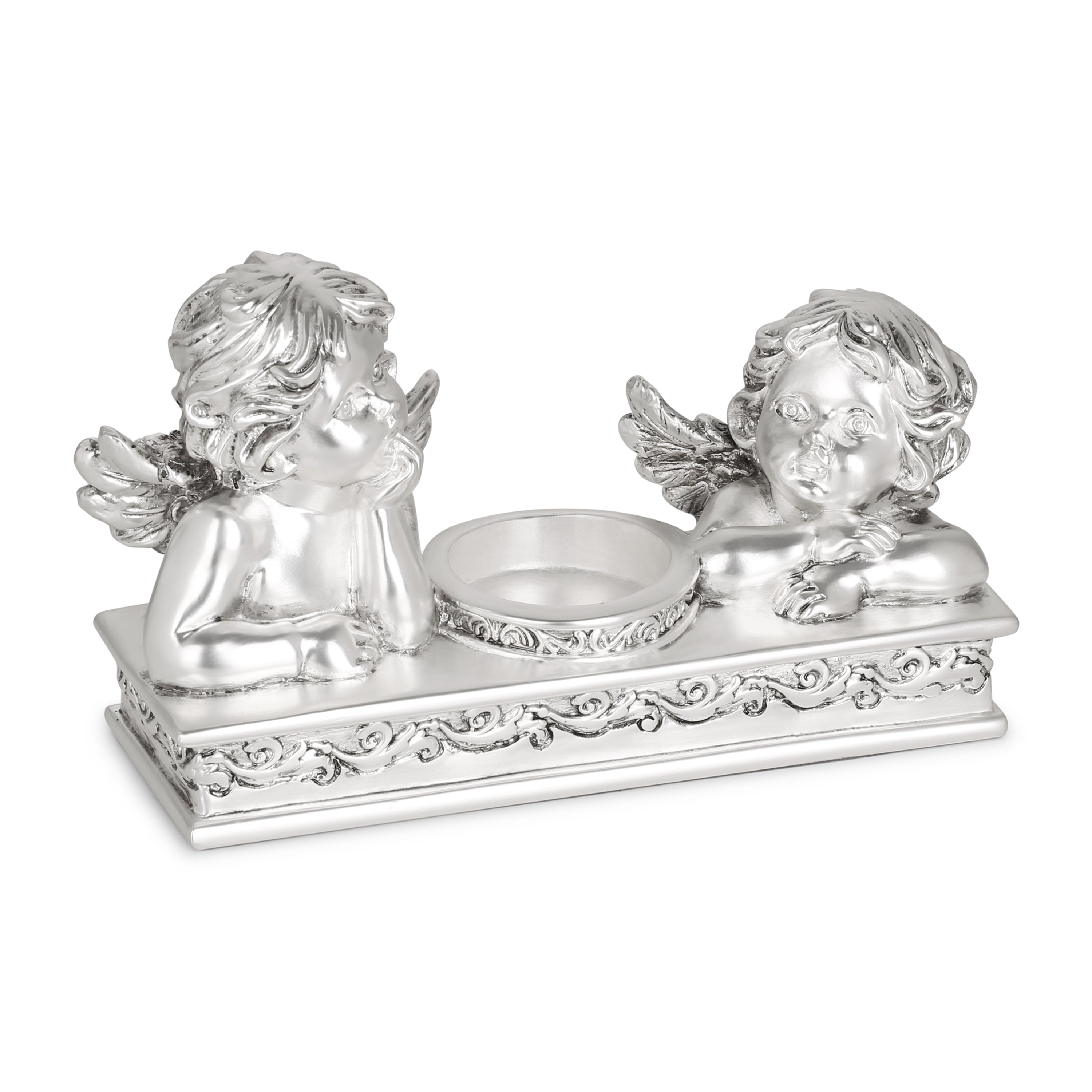 Pair of Angel Flower Tea Light Silver Glossy