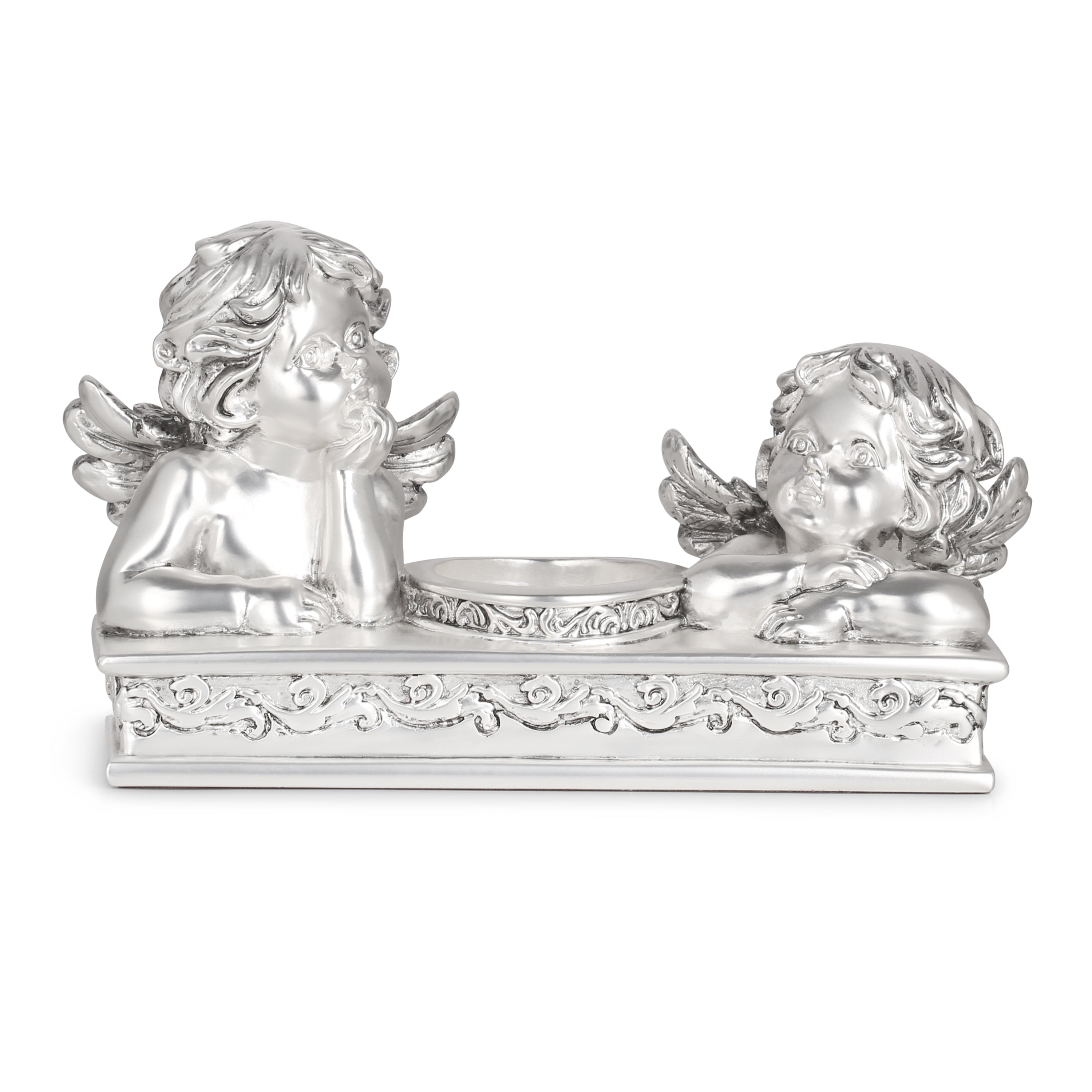 Pair of Angel Flower Tea Light Silver Glossy