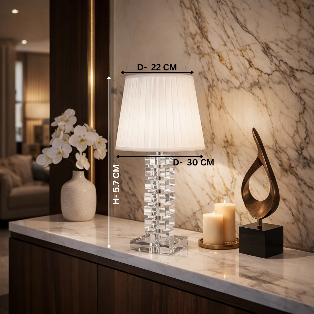 Celestial Crystal Lamp(Crystal Block Table Lamp with Pleated Shade)