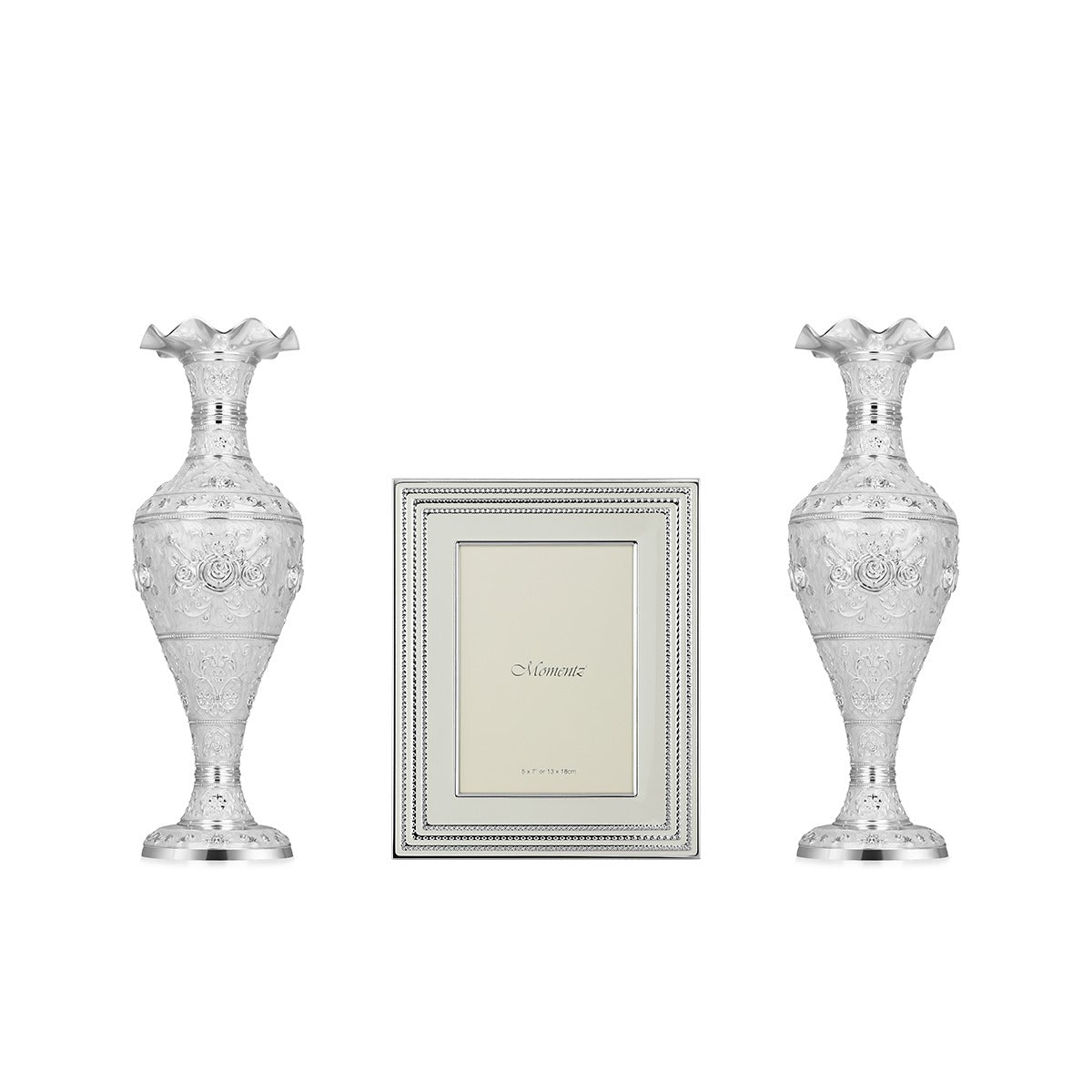 Set of 2 White vase with luxury Photo frame (MZ-22200 + MZ-23291)