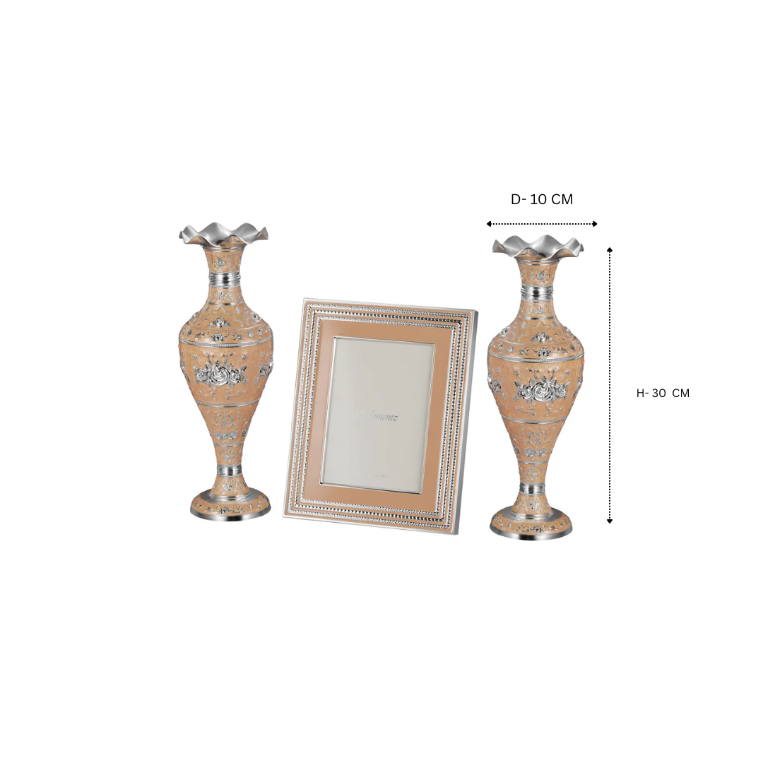 Set of 2 Silver Vase with Luxury Phoframe Peach