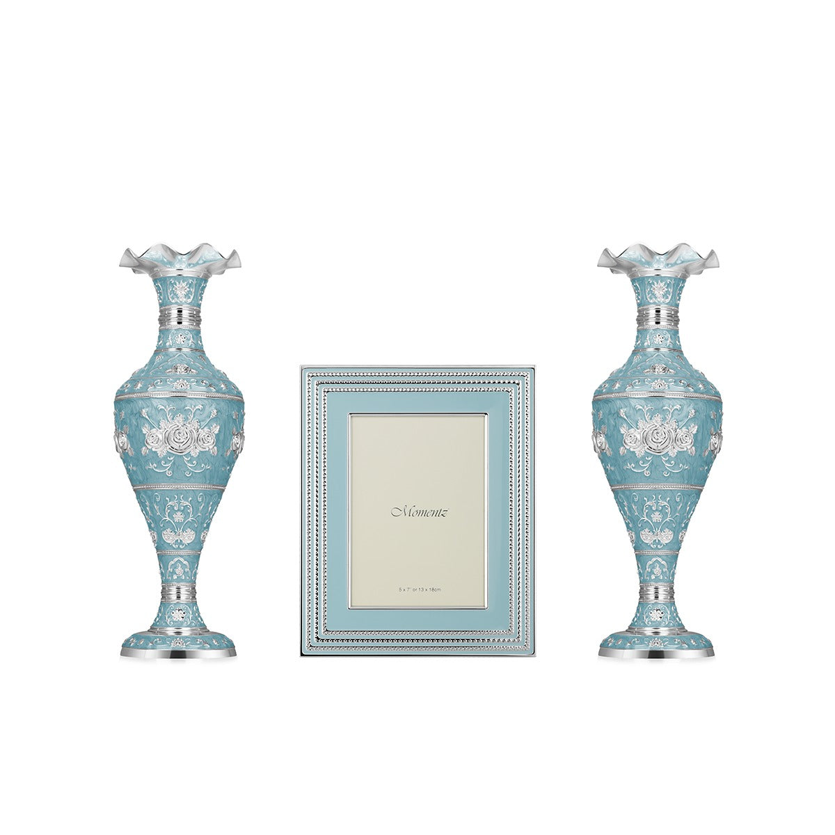 Set of 2 Blue vase with luxury Photo frame (MZ-22200 + MZ-23291)