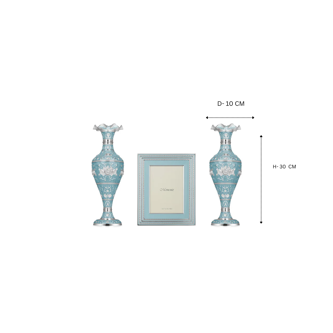 Set of 2 Blue vase with luxury Photo frame (MZ-22200 + MZ-23291)
