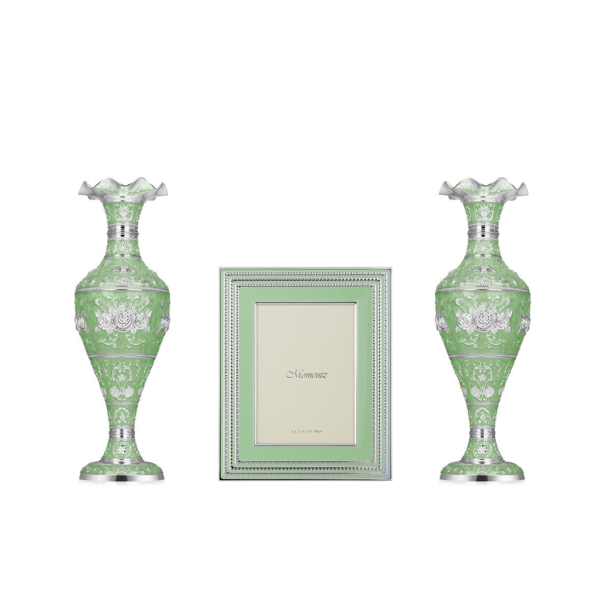 Set of 2 Silver Vase with Luxury Phoframe Green