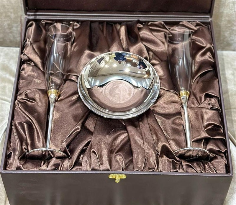 Set of 2 Champagne Flute Glass With Small Server (MZ-23400-401+MZ-7008)