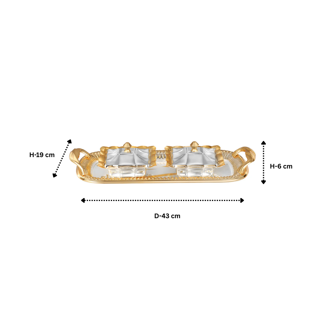 Set of 2 Wavy Design Bowl with Rect. Edgy Handle Tray Medium