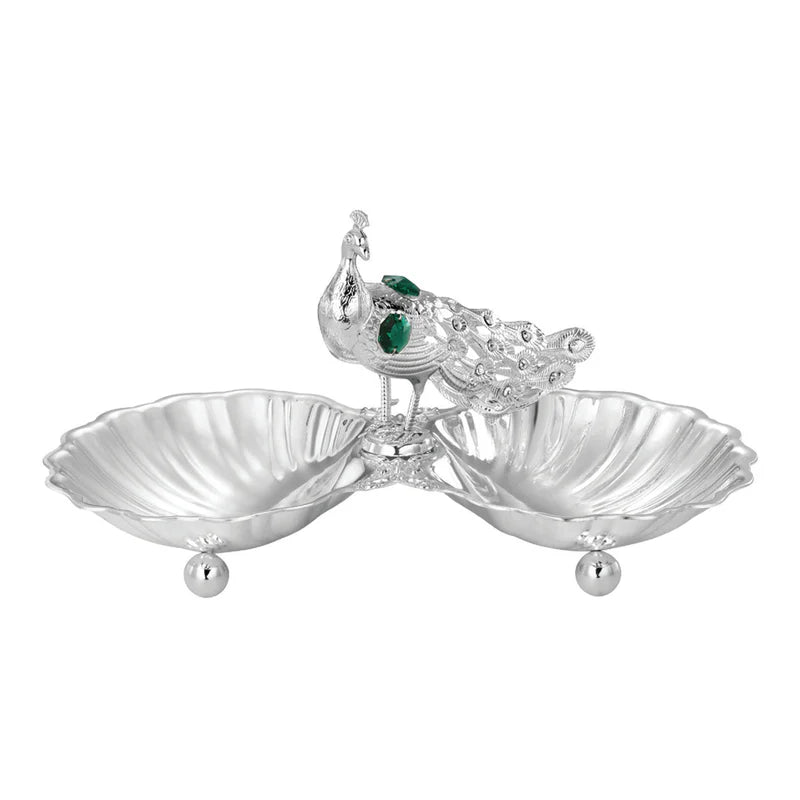 Peacock with 2 Serving Silver (Green)