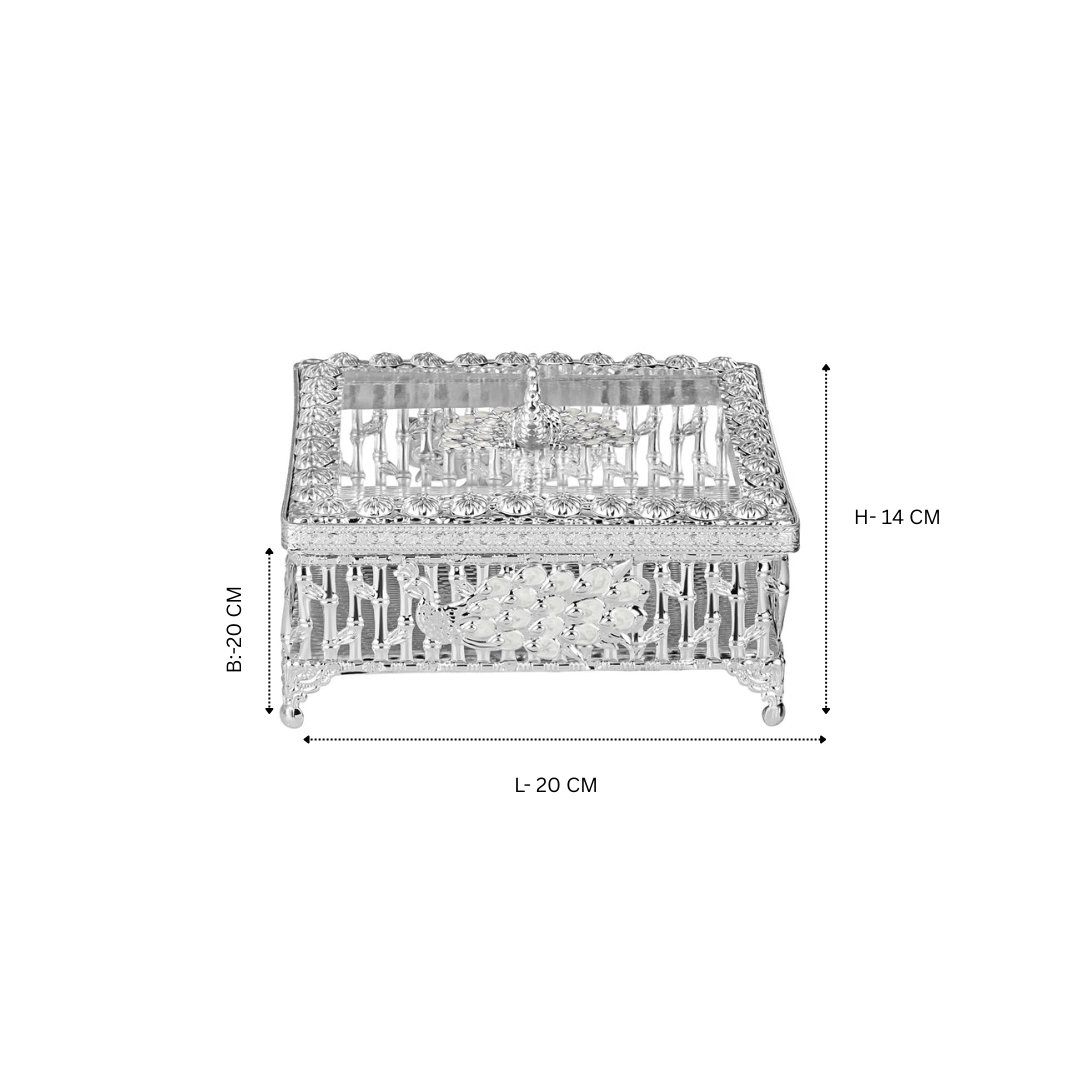 Peacock Lid Square Laddu Box White