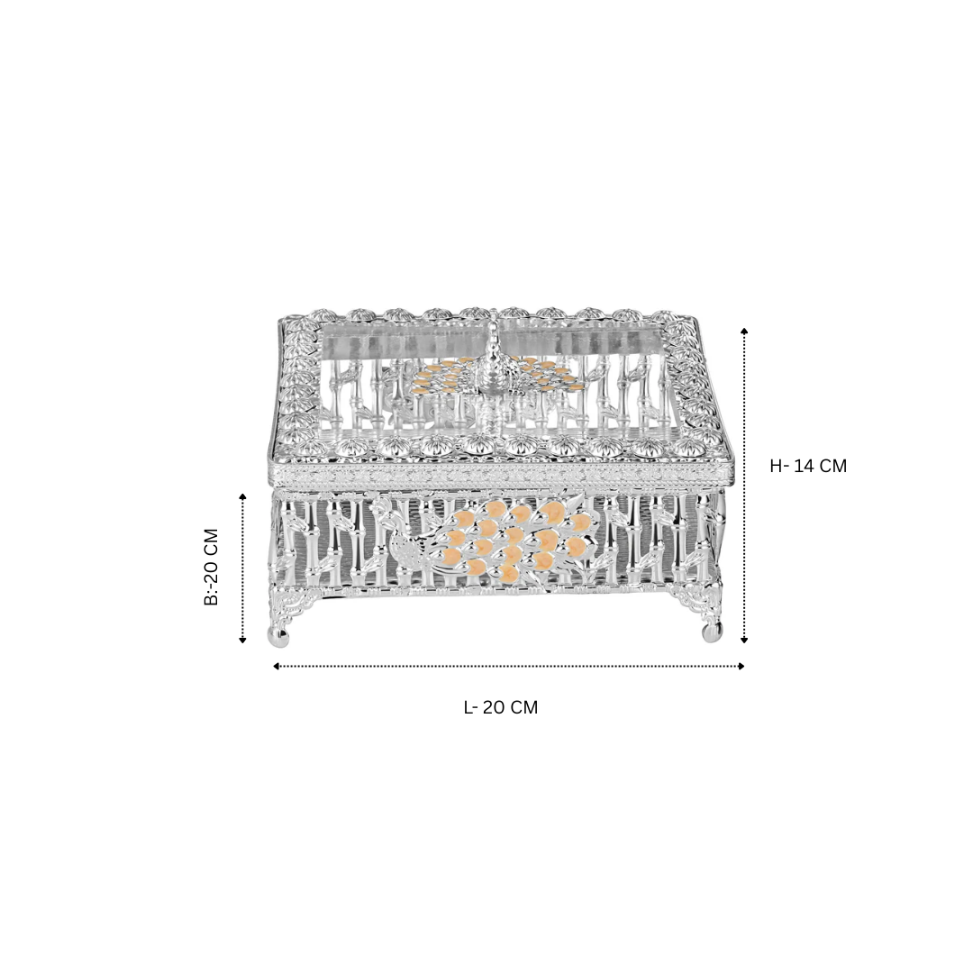 Peacock Lid Square Laddu Box Peach