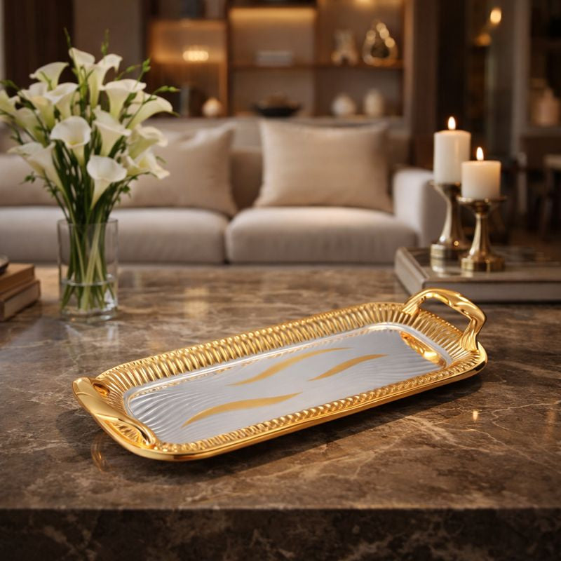 Rectangle Edgy Strip Design Handle Tray