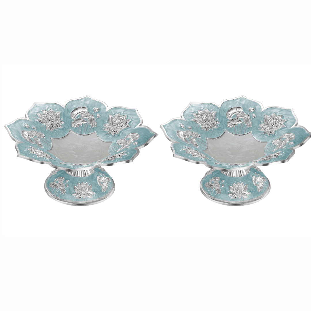Set Of 2 Lotus Galvanic Plattter Sky Blue