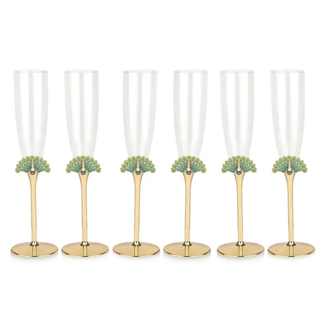 Set of 6 Peacock Glass Golden