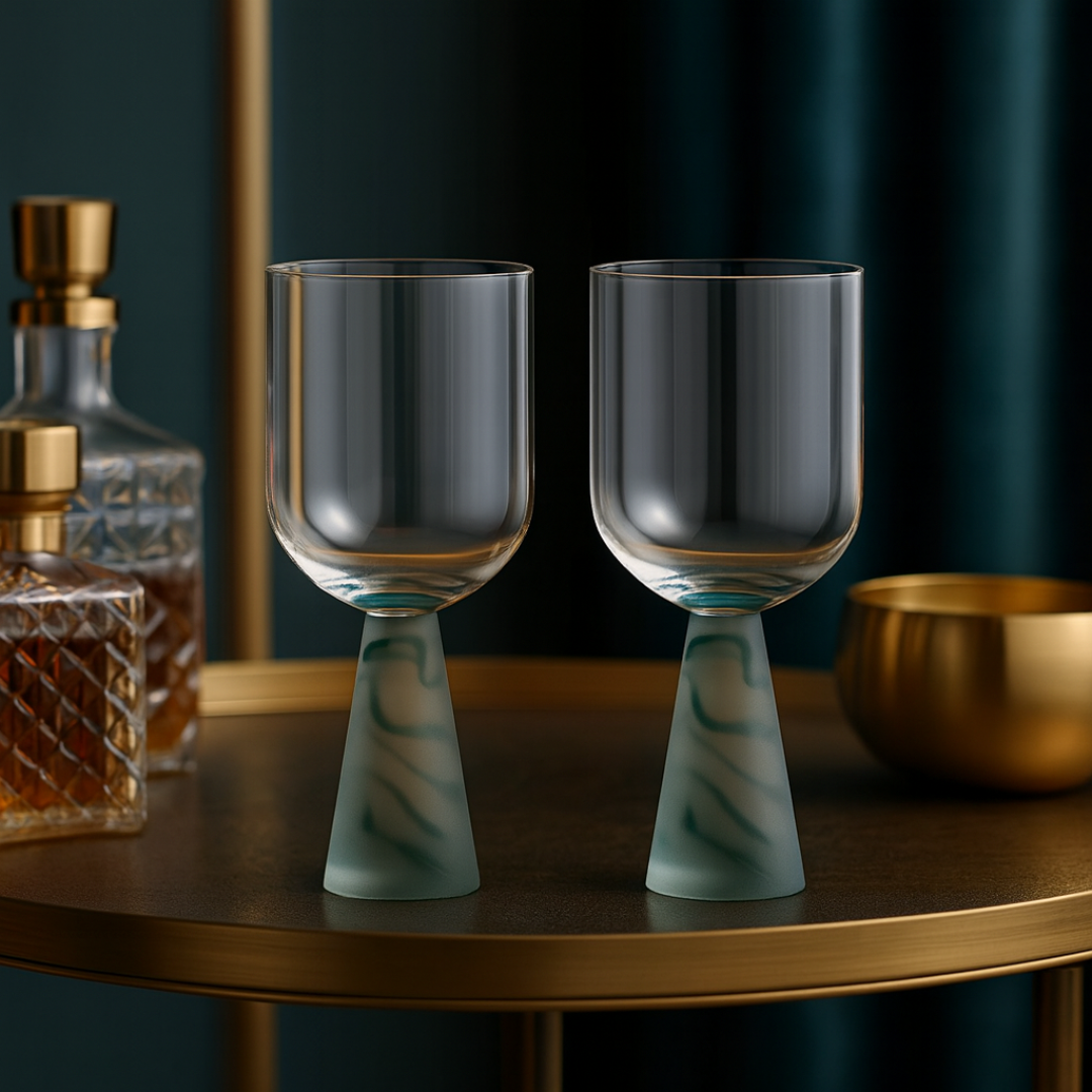 Wine Glass with Stem Green (Set of 2)